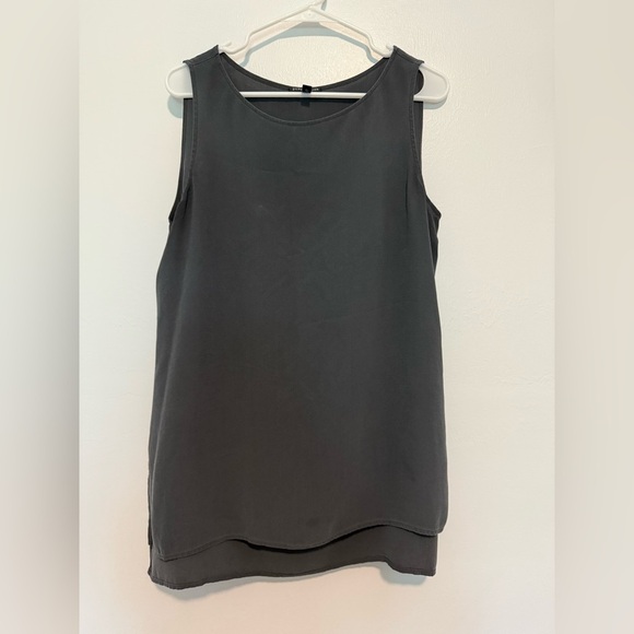 Eileen Fisher Silk Georgette Crepe Dark Gray  Tank Size M Long - Picture 2 of 5